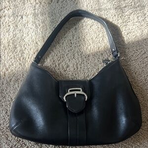 Cole Haan Black Leather Shoulder Bag with Silver Buckle